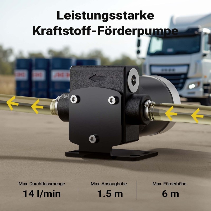Polttoainepumppu 12 V 75 W dieselille ja bensiinille, 14 l/min, 4200 U/min