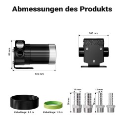 Polttoainepumppu 12 V 75 W dieselille ja bensiinille, 14 l/min, 4200 U/min