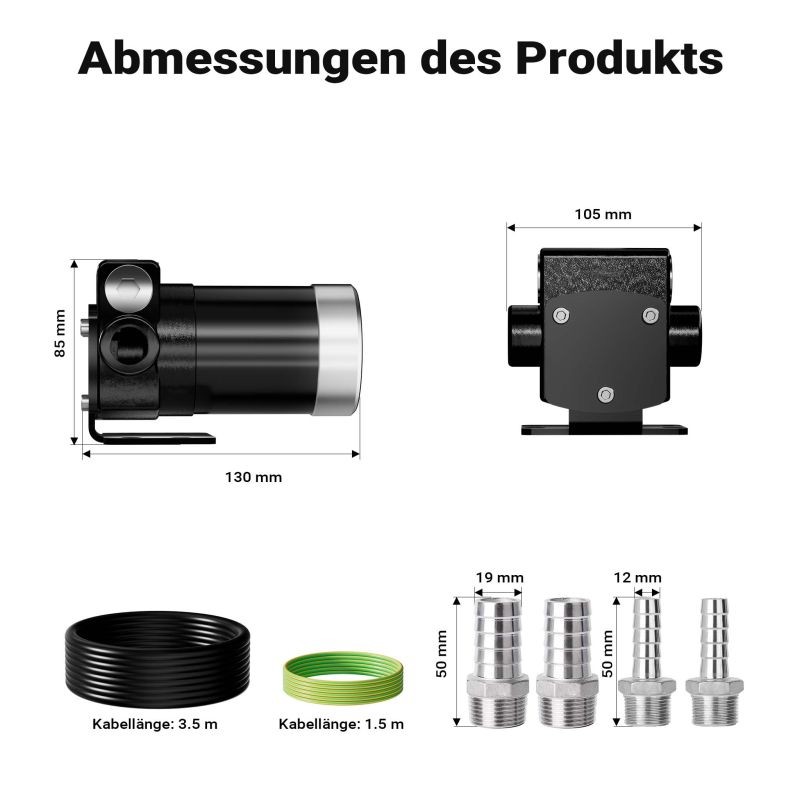 Polttoainepumppu 12 V 75 W dieselille ja bensiinille, 14 l/min, 4200 U/min