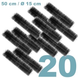 Lammen suodatinharjat, 20 kpl, 50 cm x Ø 15 cm, musta, polypropeeni