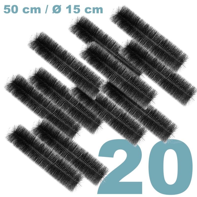 Lammen suodatinharjat, 20 kpl, 50 cm x Ø 15 cm, musta, polypropeeni