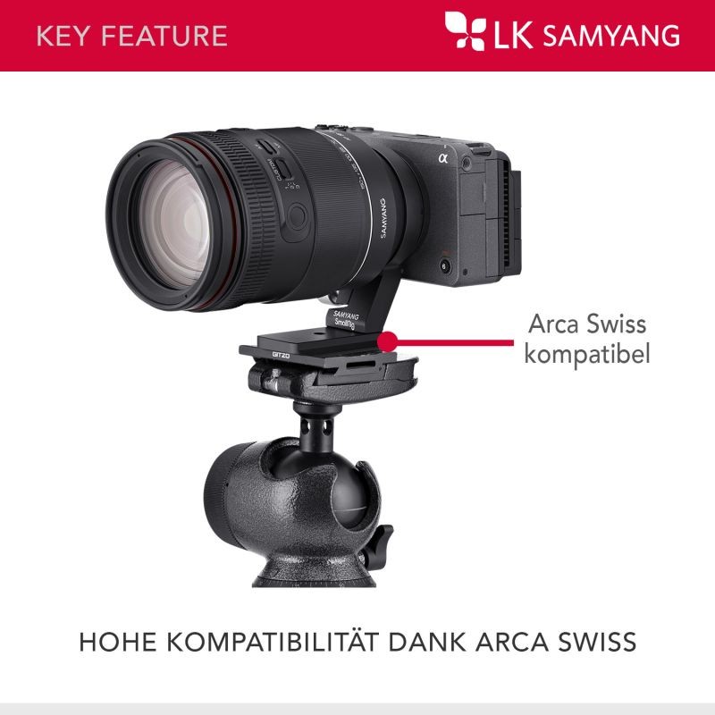 Samyang jalustakaulus Sony E-mount AF- ja MF-objektiiveille, Arca-Swiss