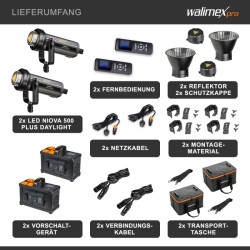 Walimex pro Niova 350 Plus Daylight LED-studiovalaisinsetti 2 kpl, 350 W, Bowens-liitäntä