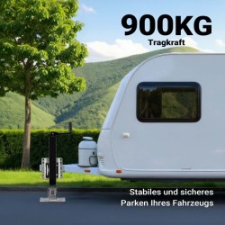 Tukijalka perävaunuille ja asuntovaunuille 900 kg, kampi ylhäällä, kääntyvä kiinnike, jalkapedaali, musta