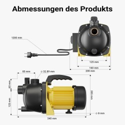Puutarhapumppu 1200 W, 3800 l/h, nostokorkeus 48 m, imusyvyys 8 m