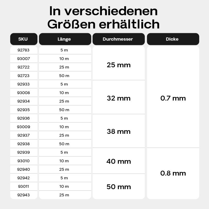 Lampiletku 38 mm, 25 m, musta, valonläpäisemätön imu- ja paineletku