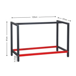 Työpöydän teräsrunko 125 x 57 x 81 cm, antrasiitti/punainen, max. 200 kg