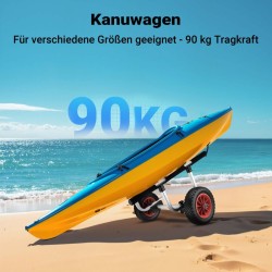 Taitettava alumiininen kuljetusvaunu kanootille, kajakille ja SUP-laudalle, max. 90 kg, 22 cm PU-pyörät