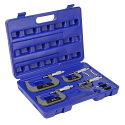 Mikrometrisetti 0–100 mm, 0,01 mm tarkkuus, 4 kpl, teräs, kotelolla