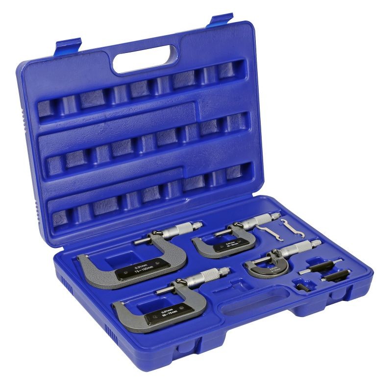 Mikrometrisetti 0–100 mm, 0,01 mm tarkkuus, 4 kpl, teräs, kotelolla