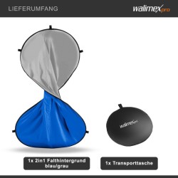 Walimex pro 2-in-1 taitettava tausta harmaa/sininen 210 x 180 cm, kantolaukulla
