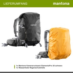Mantona ElementsPro 30 kamerareppu musta ulkoilureppu DSLR ja järjestelmäkameroille sadesuojalla