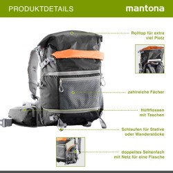 Mantona ElementsPro 30 kamerareppu, musta, ulkoilureppu DSLR- ja järjestelmäkameroille, sadesuojalla