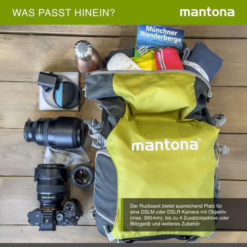 Mantona elementsPro 30 V2 kamerareppu, vihreä, 300 x 180 x 480 mm, DSLR- ja järjestelmäkameroille
