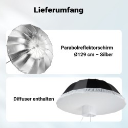 Walimex pro Parabolinen heijastinvarjo ja diffuusori -setti 129 cm, musta/hopea