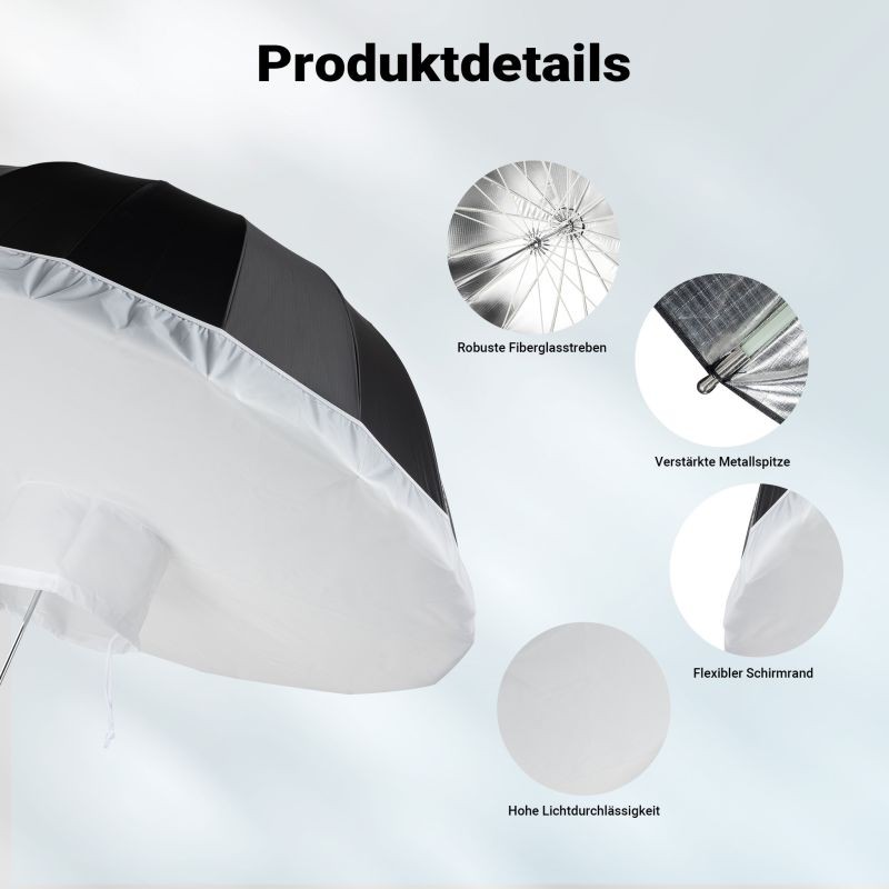 Walimex pro Parabolinen heijastinvarjo ja diffuusori -setti 129 cm, musta/hopea
