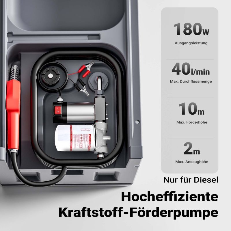 Siirrettävä diesel-tankkausyksikkö 180 l, 12 V pumppu