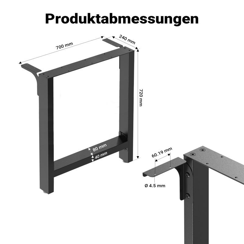 Teräksiset pöydänjalat 2 kpl, 70 x 72 cm, musta jauhemaalattu