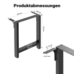 Pöydän jalat 2 kpl, teräs, 600 x 240 x 720 mm, musta jauhemaalattu