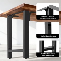 Pöydänjalat terästä, hopea, 600 x 240 x 720 mm, 2 kpl