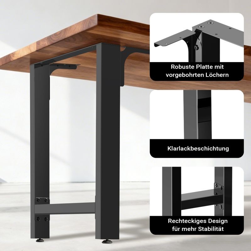 Pöydänjalat terästä, hopea, 600 x 240 x 720 mm, 2 kpl