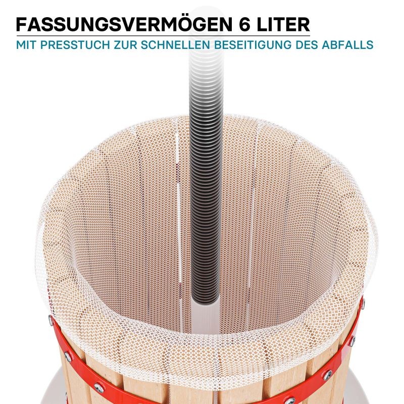 Hedelmä- ja viinipuristin 6 l, pyökkiä, 3 kpl puristussuodattimia
