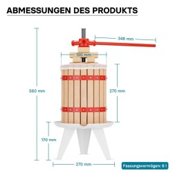 Hedelmä- ja viinipuristin 6 l, pyökkiä, 3 kpl puristussuodattimia