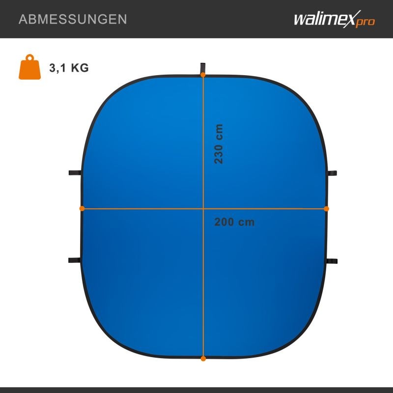 Walimex pro 2-in-1 taitettava valokuvaustausta vihreä/sininen 200 x 230 cm, kuljetuslaukulla