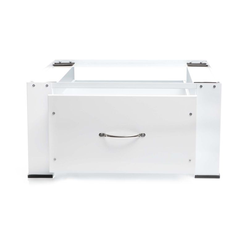 Pesukoneen ja kuivausrummun korotusjalusta vetolaatikolla, teräs, valkoinen, max. 150 kg, 635x545x320 mm