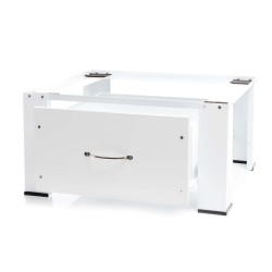 Pesukoneen ja kuivausrummun korotusjalusta vetolaatikolla, teräs, valkoinen, max. 150 kg, 635x545x320 mm
