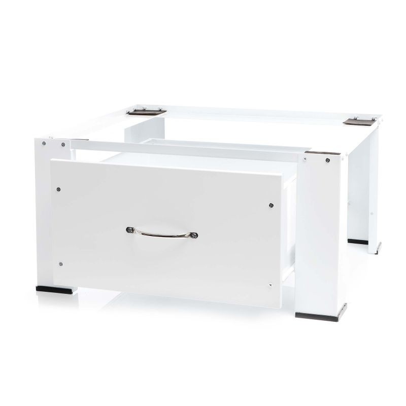 Pesukoneen ja kuivausrummun korotusjalusta vetolaatikolla, teräs, valkoinen, max. 150 kg, 635x545x320 mm