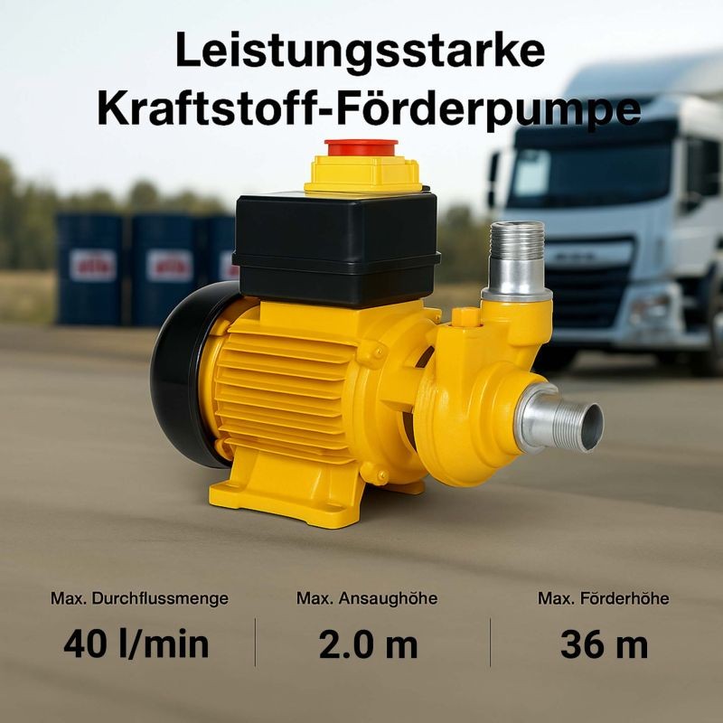 Diesel- ja lämmitysöljypumppu 230 V 550 W 40 l/min, takaiskuventtiili ja letkuliittimet