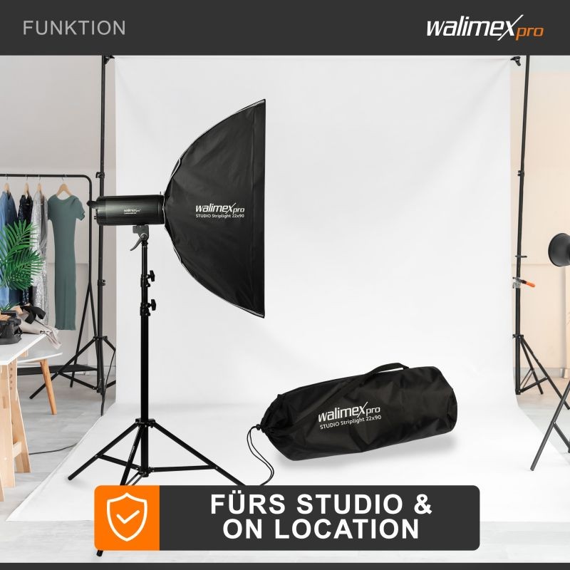 Walimex pro Striplight Softbox 22 x 90 cm, kenno, maski, Bowens-adapteri ja kuljetuslaukku