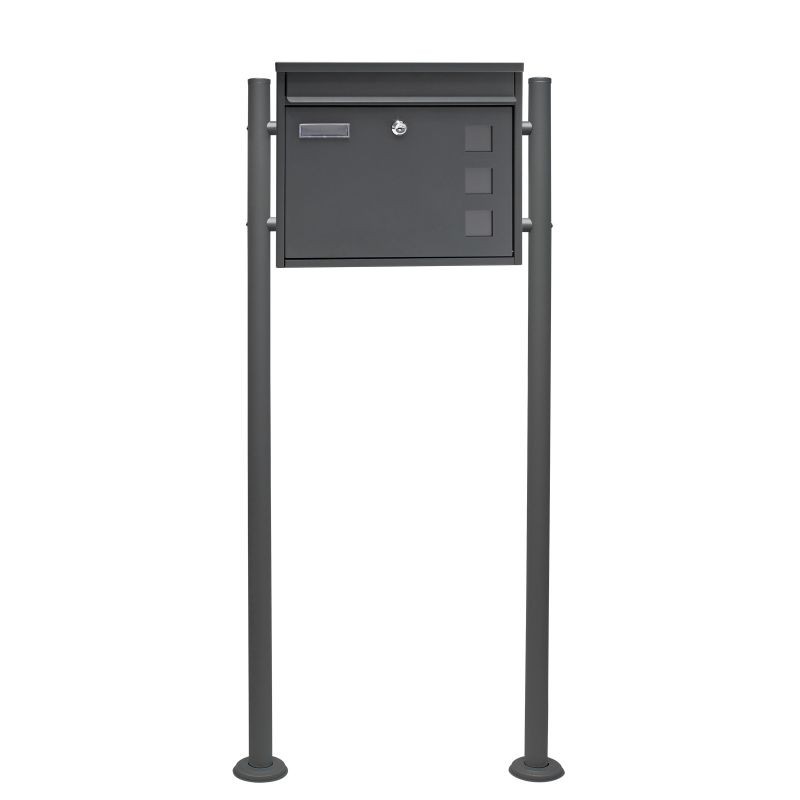 Postilaatikkosetti V12 antrasiitti 360 x 115 x 320 mm, lukittava, sinkitty teräs, jalusta