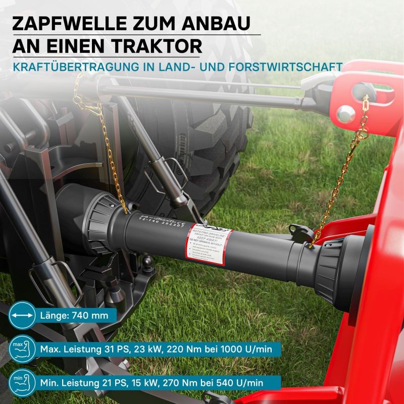 Voimansiirtokardaani T2 740 mm 270 Nm 23 kW 34,9 mm 6 hammasta