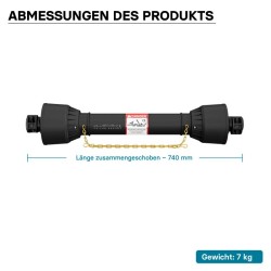 Voimansiirtokardaani T2 740 mm 270 Nm 23 kW 34,9 mm 6 hammasta