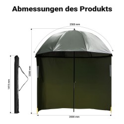 Kalastuspäivänvarjo 250 cm, vihreä, sivuseinällä ja ikkunoilla
