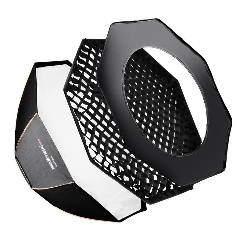 Walimex pro Octagon Softbox PLUS Orange Line 120 cm, kulta-hopea-sisäpinta, Aurora/Bowens-adapterit