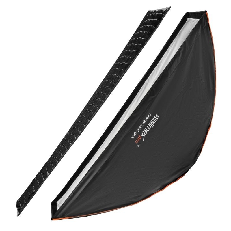 Walimex pro Studio Line Striplight Softbox 1400 x 300 x 600 mm, hopea, Elinchrom-adapteri, kenno, diffuusorit