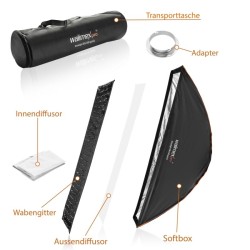 Walimex pro Studio Line Striplight Softbox 1400 x 300 x 600 mm, hopea, Elinchrom-adapteri, kenno, diffuusorit