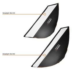 Walimex pro Studio Line Striplight Softbox 1400 x 300 x 600 mm, hopea, Elinchrom-adapteri, kenno, diffuusorit