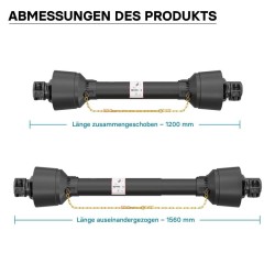 Voimanottoakseli T1 1200-1320 mm 210 Nm 540 k/min 18 kW (25 PS) 6 hammasta
