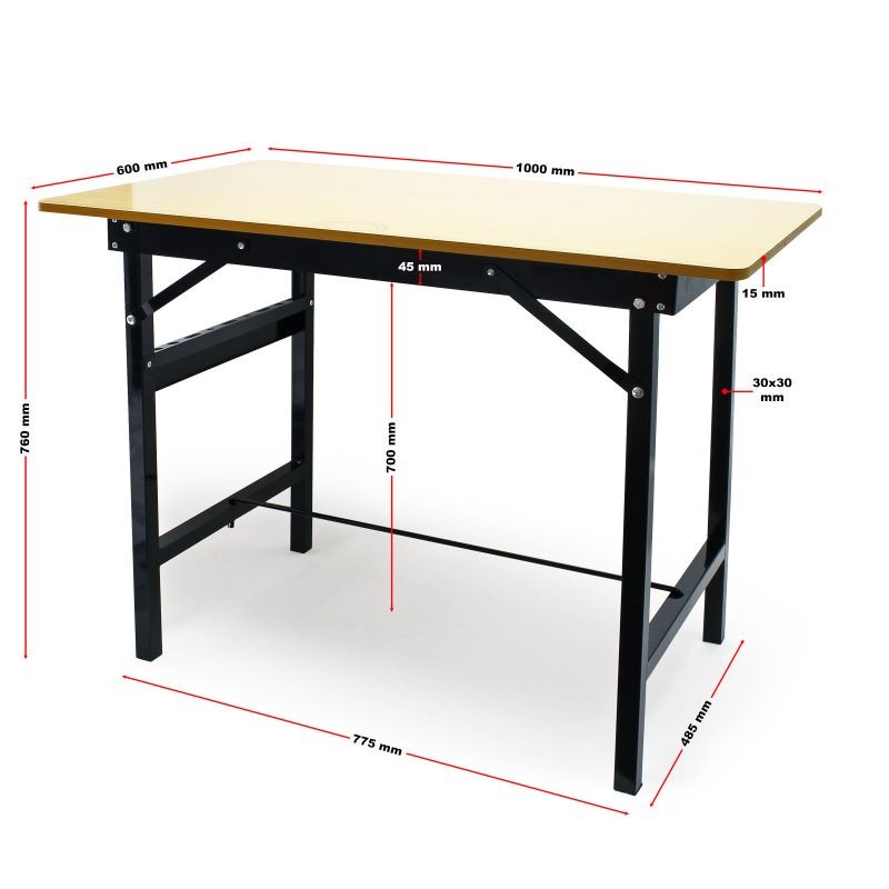 Taitettava työpöytä 100 x 60 x 76 cm, teräs ja MDF, 150 kg, ruskea
