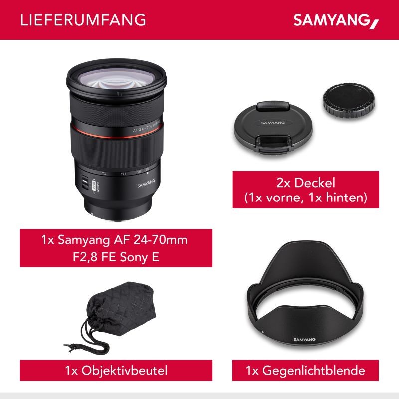 Samyang AF 24-70mm F2,8 FE zoom-objektiivi Sony E-kennoille (Täyskenno ja APS-C)