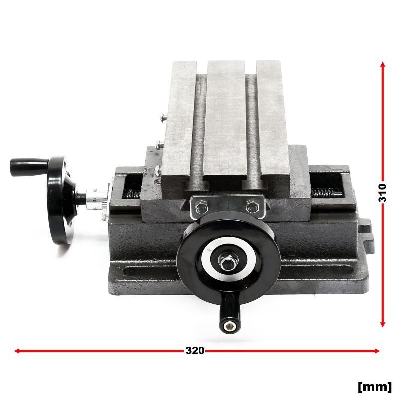 2-akselinen ristipöytä 220x100 mm, valurauta, X-akseli 120 mm, Y-akseli 90 mm