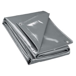 Säänkestävä suojapeite 3 x 5 m harmaa PVC pinnoitettu polyesteri 650 g m vedenpitävä ja UV kestävä