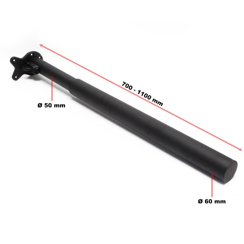 Säädettävät pöydänjalat seinäkiinnitykseen, 4 kpl, 700-1100 mm, Ø 60 mm, musta, ruostumaton teräs, 200 kg