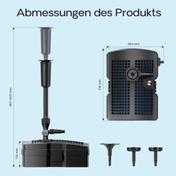 SunSun CUF-2500 3-in-1 lampisuodatin ja pumppu 1000 l/h 28W, 9W UVC-puhdistin, 3 suulaketta