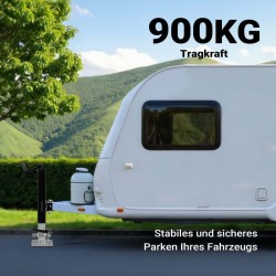 Tukijalka perävaunuille ja asuntovaunuille 900 kg, putkikiinnitys, kampi ylhäällä, korkeussäädettävä, musta