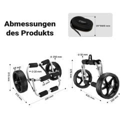 Taitettava alumiininen kuljetusvaunu kanootille, kajakille ja SUP-laudalle, 45 kg, 25 cm pyörät